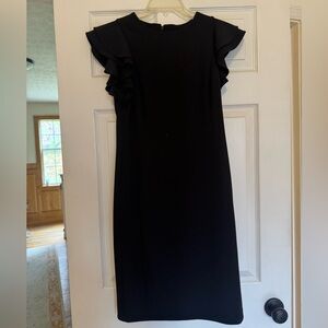 Chaps Black Dress with Ruffle Sleeve Detail